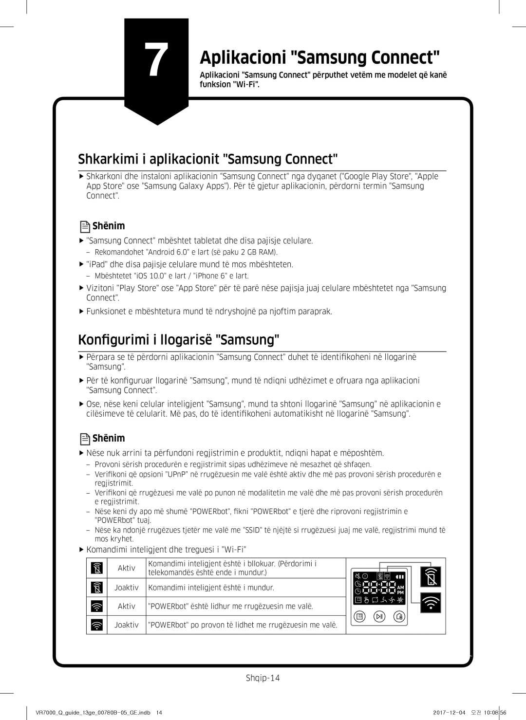 Samsung VR10M703HWG/GE, VR10M701HUW/GE manual Shënim, FfiPad dhe disa pajisje celulare mund të mos mbështeten, Shqip-14 