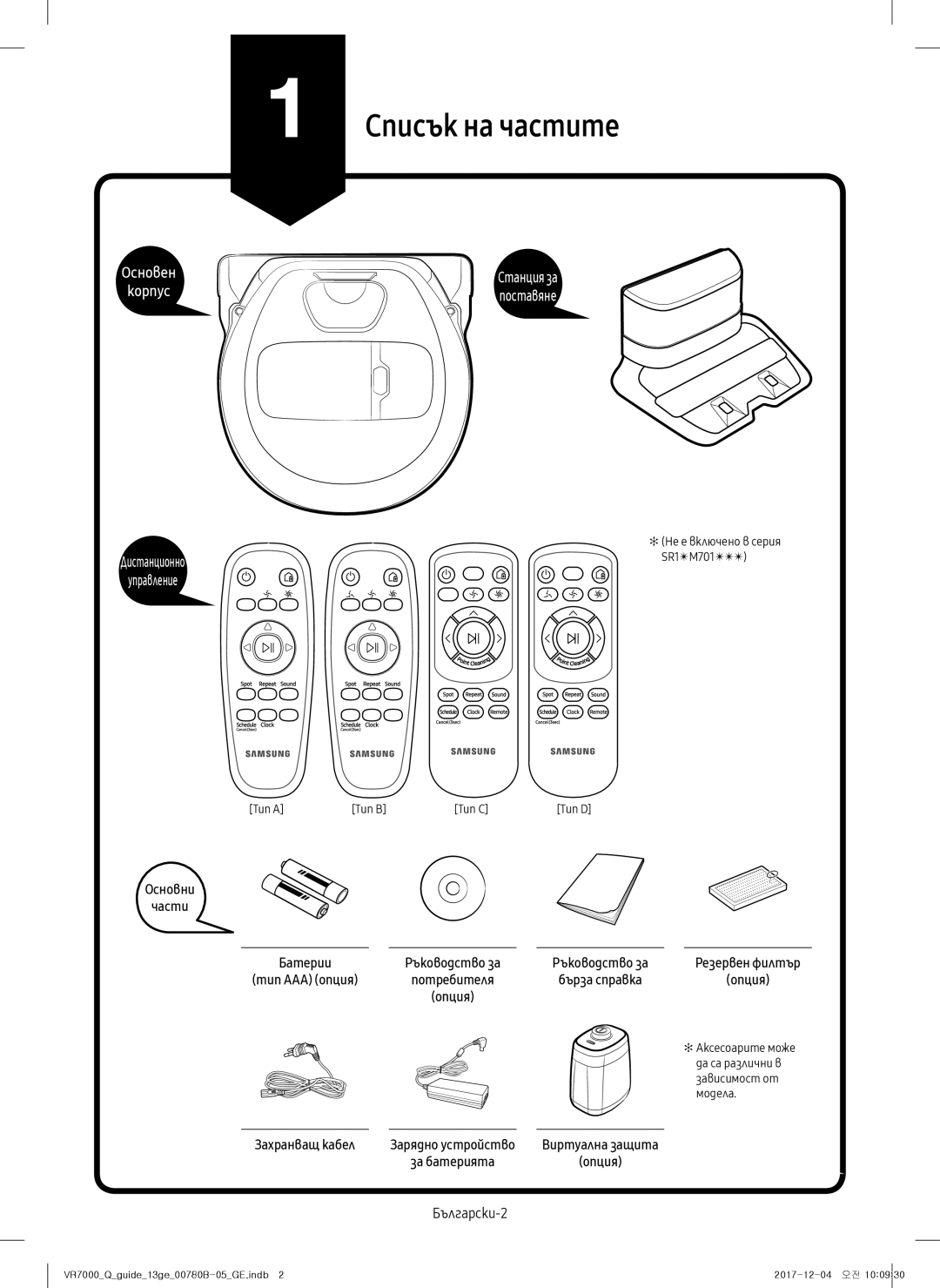 Samsung VR10M701HUW/GE, VR10M703HWG/GE, VR20M707HWS/GE, VR20M705CUS/GE, VR10M701CUW/GE manual Списък на частите, Български-2 