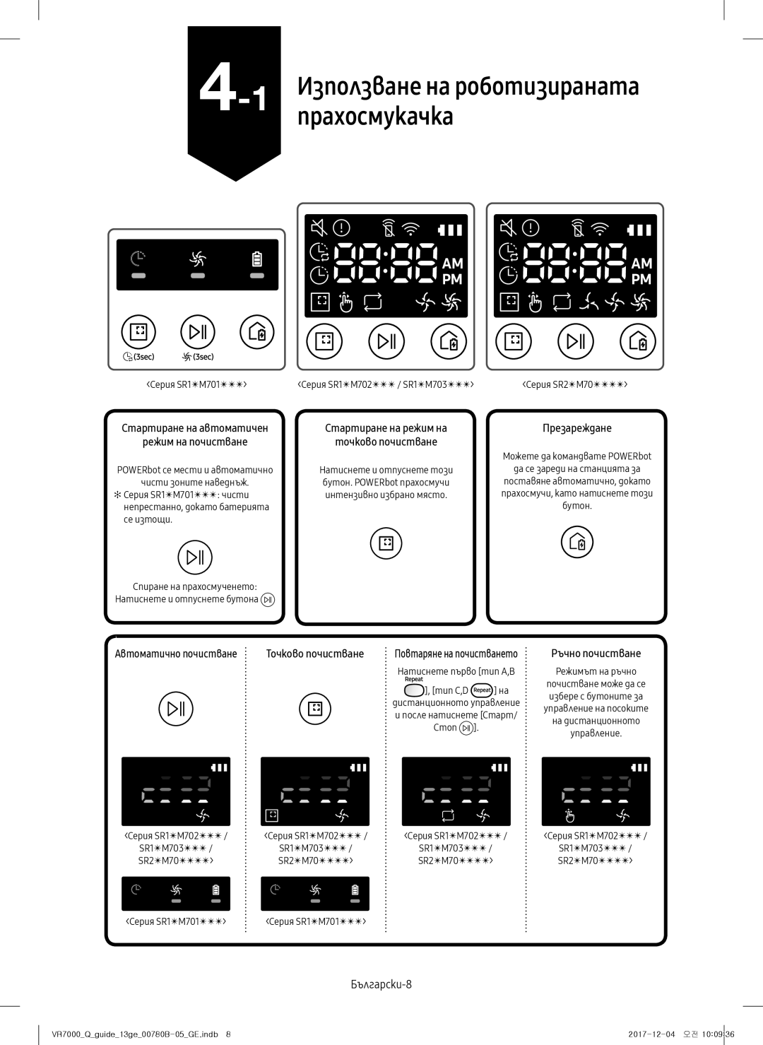 Samsung VR20M707HWS/GE, VR10M703HWG/GE, VR10M701HUW/GE, VR20M705CUS/GE, VR10M701CUW/GE manual Прахосмукачка, Български-8 