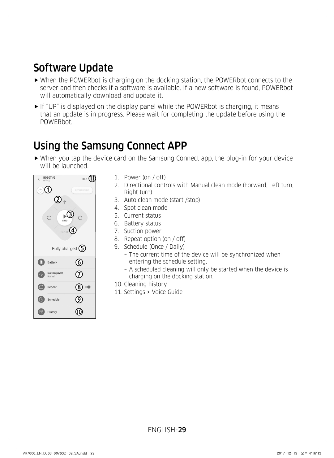 Samsung VR10M703PW9/WA manual Software Update, Using the Samsung Connect APP, ENGLISH-29 