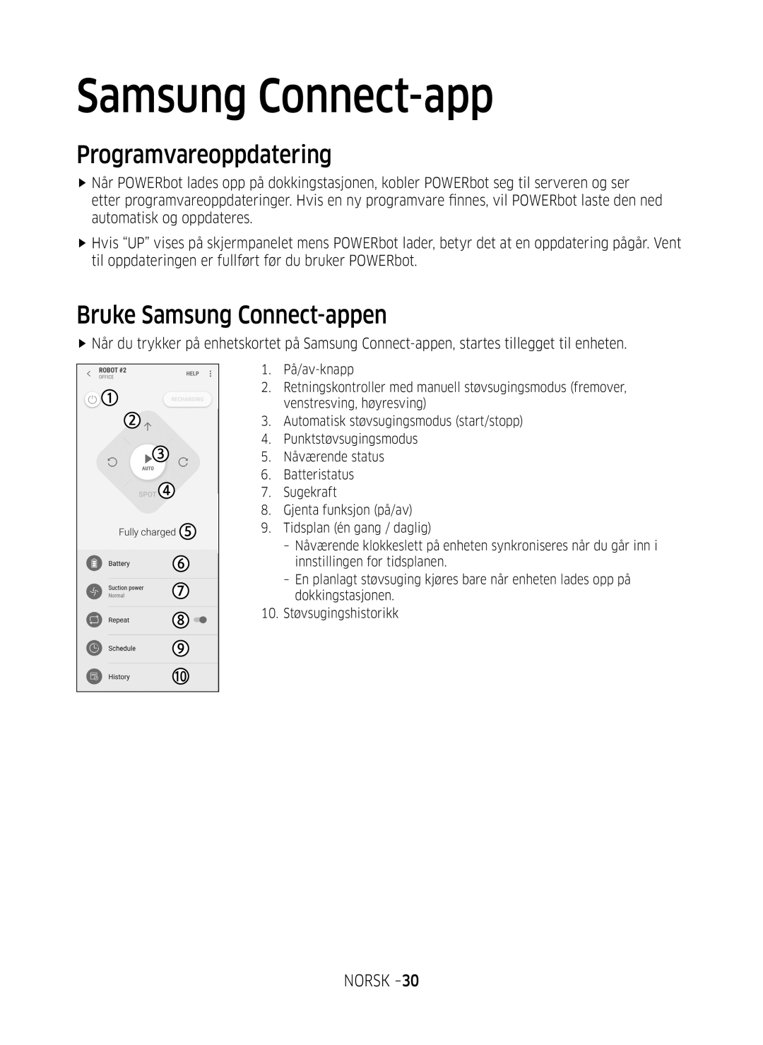 Samsung VR10M703SWG/EE, VR10M701SUW/EE, VR20M707SWD/EE manual Programvareoppdatering, Bruke Samsung Connect-appen 