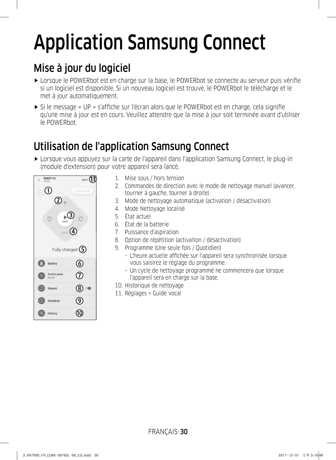 Samsung VR1GM7030WW/EG, VR1DM7020UH/EG Mise à jour du logiciel, Utilisation de lapplication Samsung Connect, FRANÇAIS-30 