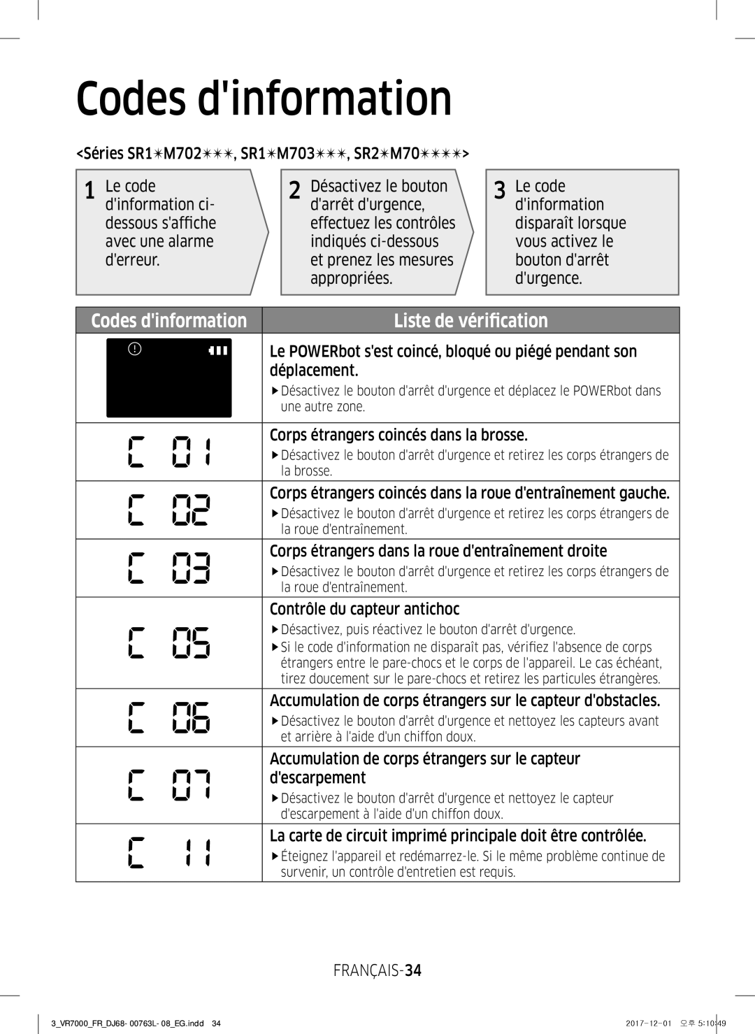 Samsung VR1GM7020UG/EG, VR1DM7020UH/EG, VR2GM7050UU/EG, VR1GM7030WW/EG, VR2DM7060WD/EG, VR1GM7010UW/EG manual FRANÇAIS-34 