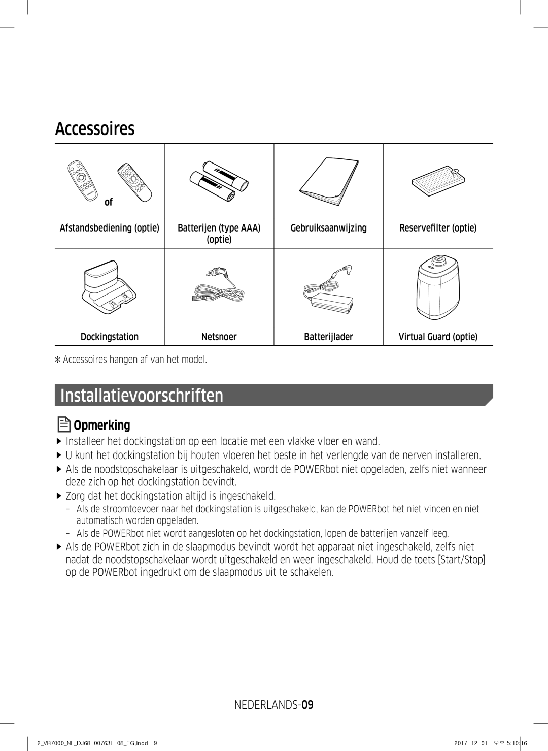 Samsung VR1GM7030WW/EG, VR1DM7020UH/EG, VR2GM7050UU/EG, VR2DM7060WD/EG Accessoires, Installatievoorschriften, NEDERLANDS-09 