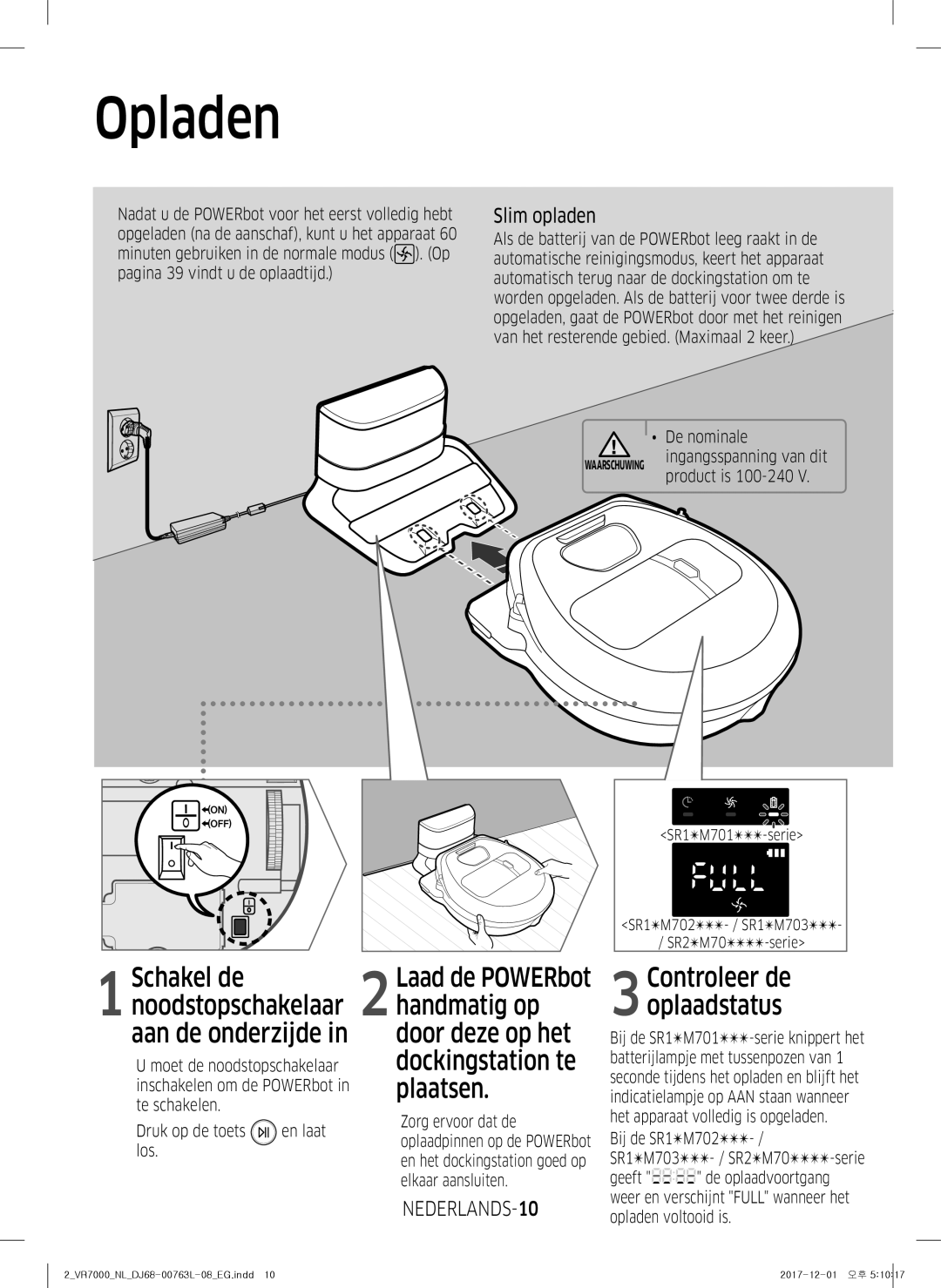 Samsung VR2DM7060WD/EG, VR1DM7020UH/EG, VR2GM7050UU/EG, VR1GM7030WW/EG, VR1GM7010UW/EG Opladen, Slim opladen, NEDERLANDS-10 