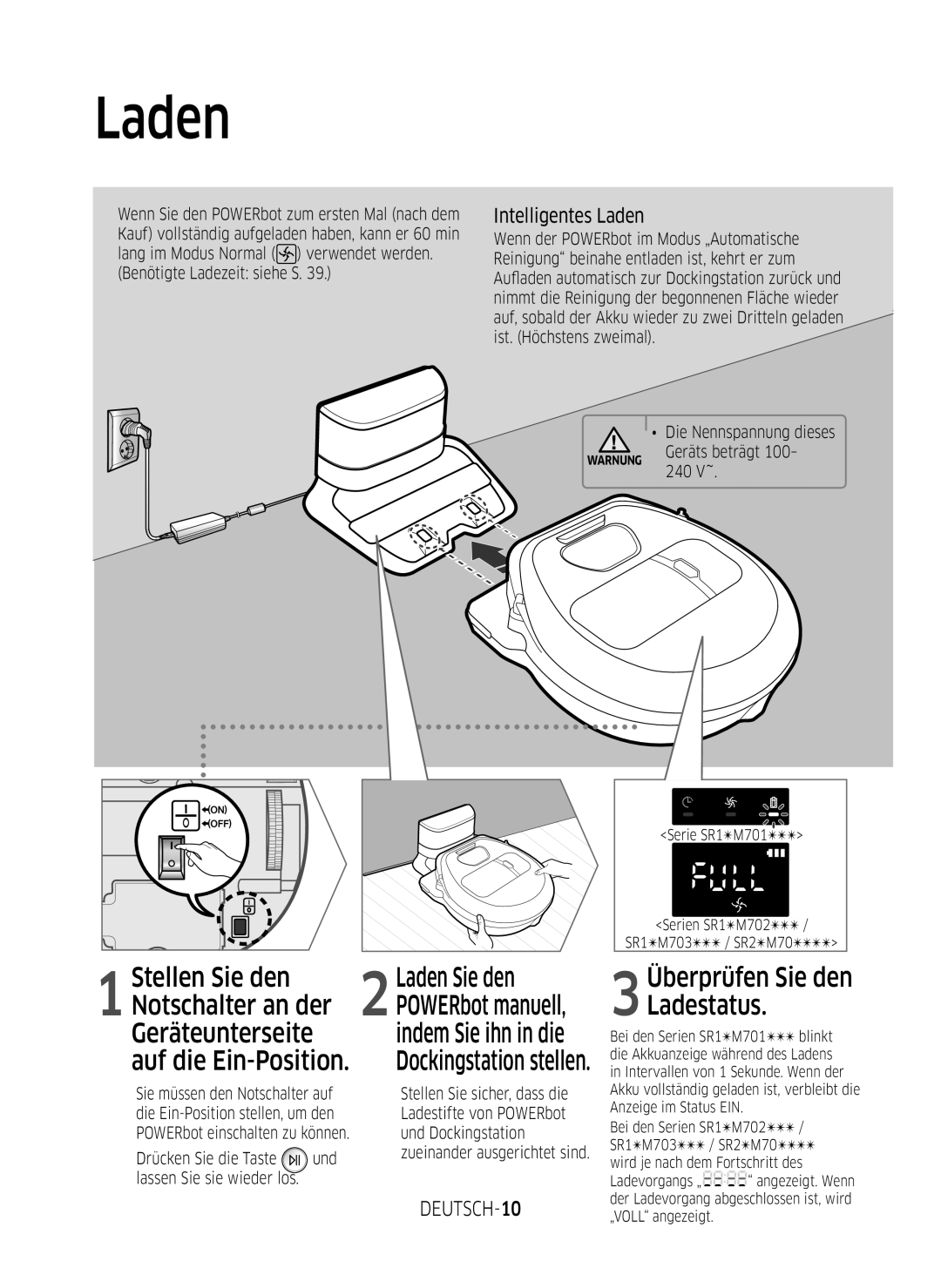 Samsung VR2DM7060WD/EG, VR1DM7020UH/EG, VR2GM7050UU/EG manual Intelligentes Laden, DEUTSCH-10, Benötigte Ladezeit siehe S 
