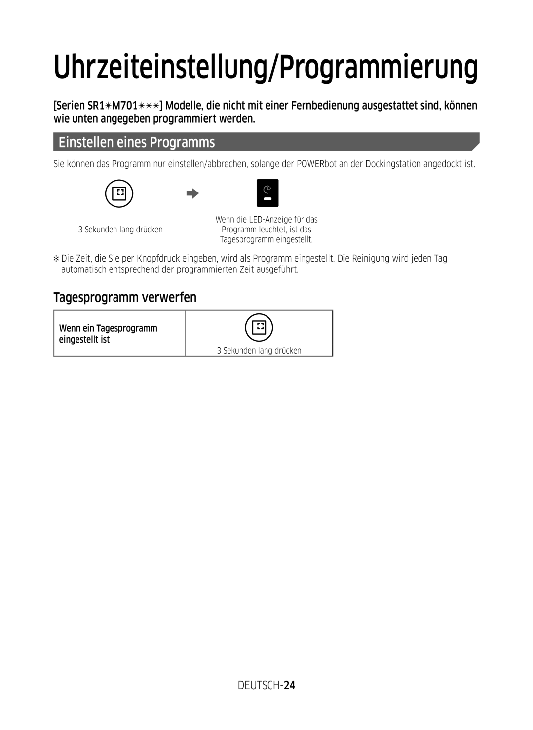 Samsung VR2DM7060WD/EG, VR1DM7020UH/EG, VR2GM7050UU/EG, VR1GM7030WW/EG, VR1GM7010UW/EG Tagesprogramm verwerfen, DEUTSCH-24 