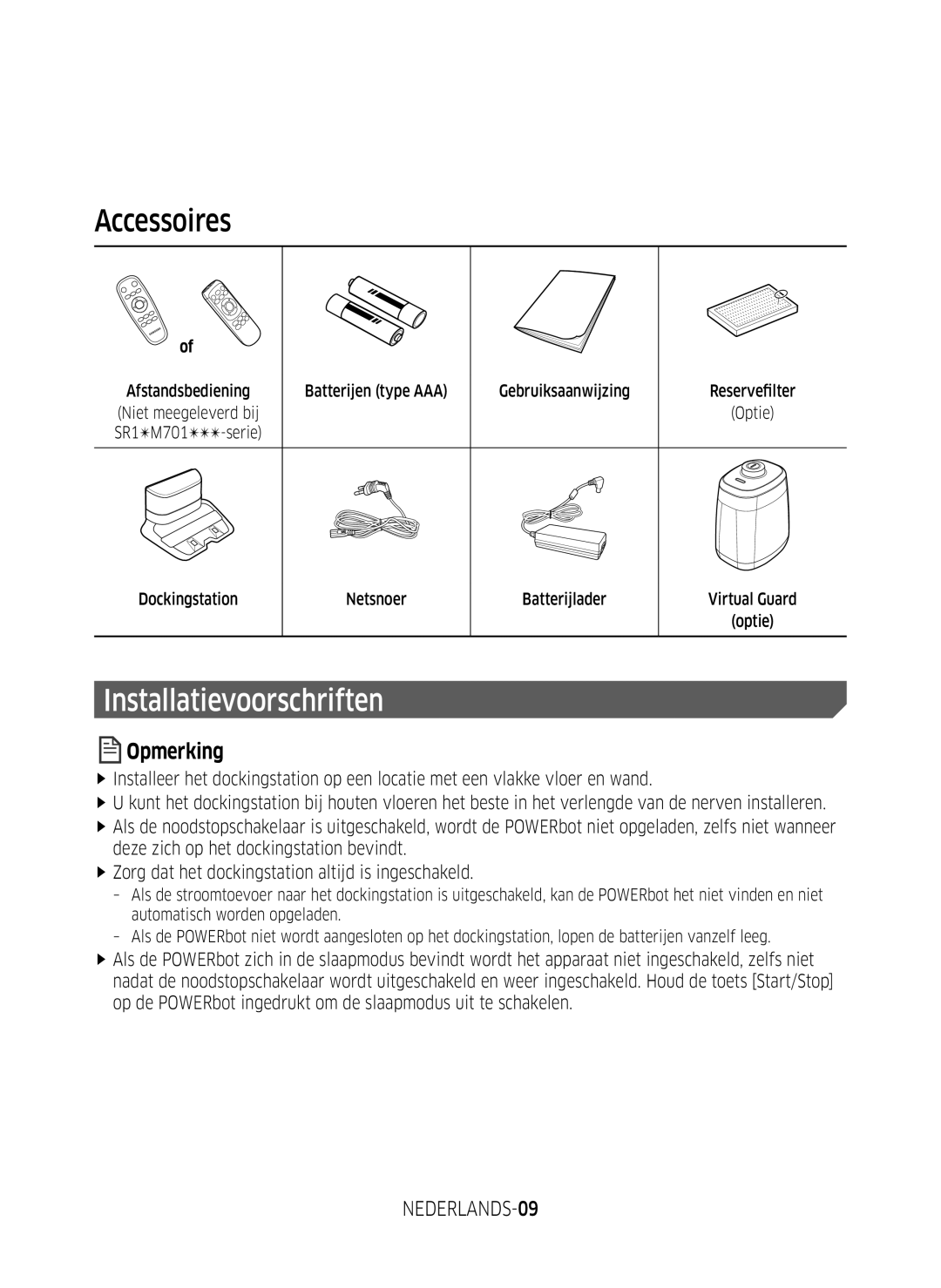 Samsung VR1DM7020UH/EG, VR2GM7050UU/EG, VR1GM7030WW/EG, VR2DM7060WD/EG Accessoires, Installatievoorschriften, NEDERLANDS-09 