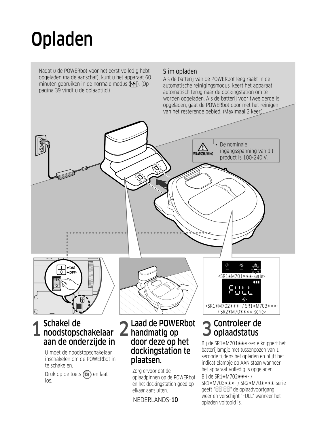 Samsung VR2GM7050UU/EG, VR1DM7020UH/EG, VR1GM7030WW/EG, VR2DM7060WD/EG, VR1GM7010UW/EG Opladen, Slim opladen, NEDERLANDS-10 