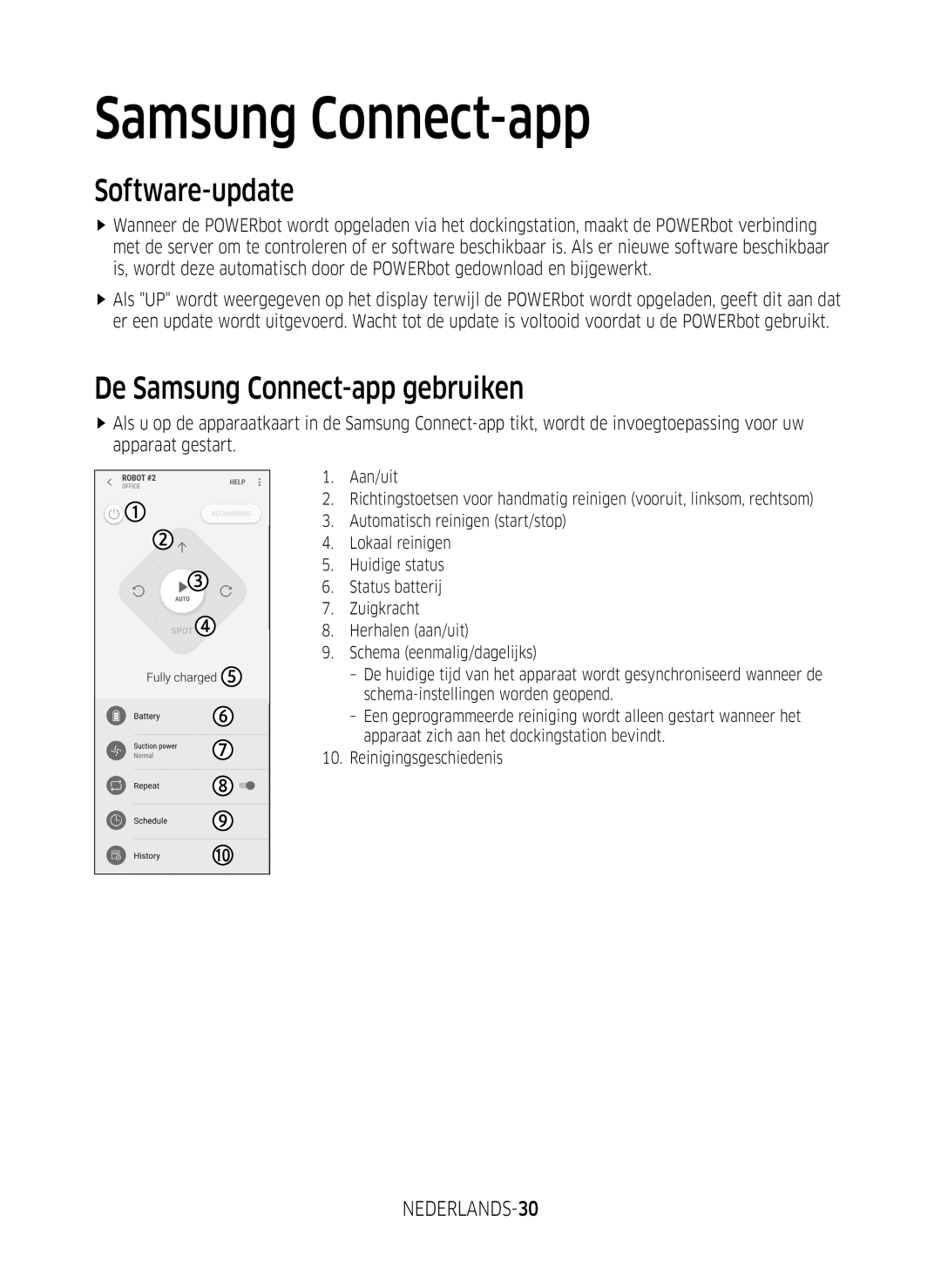 Samsung VR1DM7020UH/EG, VR2GM7050UU/EG, VR1GM7030WW/EG Software-update, De Samsung Connect-app gebruiken, NEDERLANDS-30 