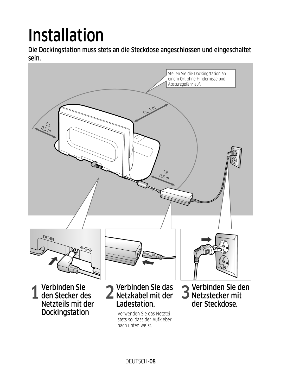 Samsung VR2GM7050UU/EG, VR1DM7020UH/EG, VR1GM7030WW/EG, VR2DM7060WD/EG manual Installation, Verbinden Sie den, DEUTSCH-08 