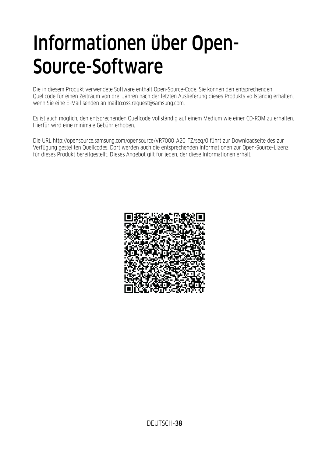 Samsung VR2DM7060WD/EG, VR1DM7020UH/EG, VR2GM7050UU/EG, VR1GM7030WW/EG Informationen über Open- Source-Software, DEUTSCH-38 