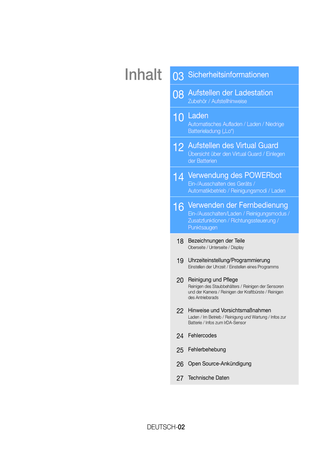 Samsung VR20H9050UW/GE, VR20H9050UW/EN, VR20H9050UW/ET, VR20H9050UW/EE manual Verwenden der Fernbedienung, DEUTSCH-02 