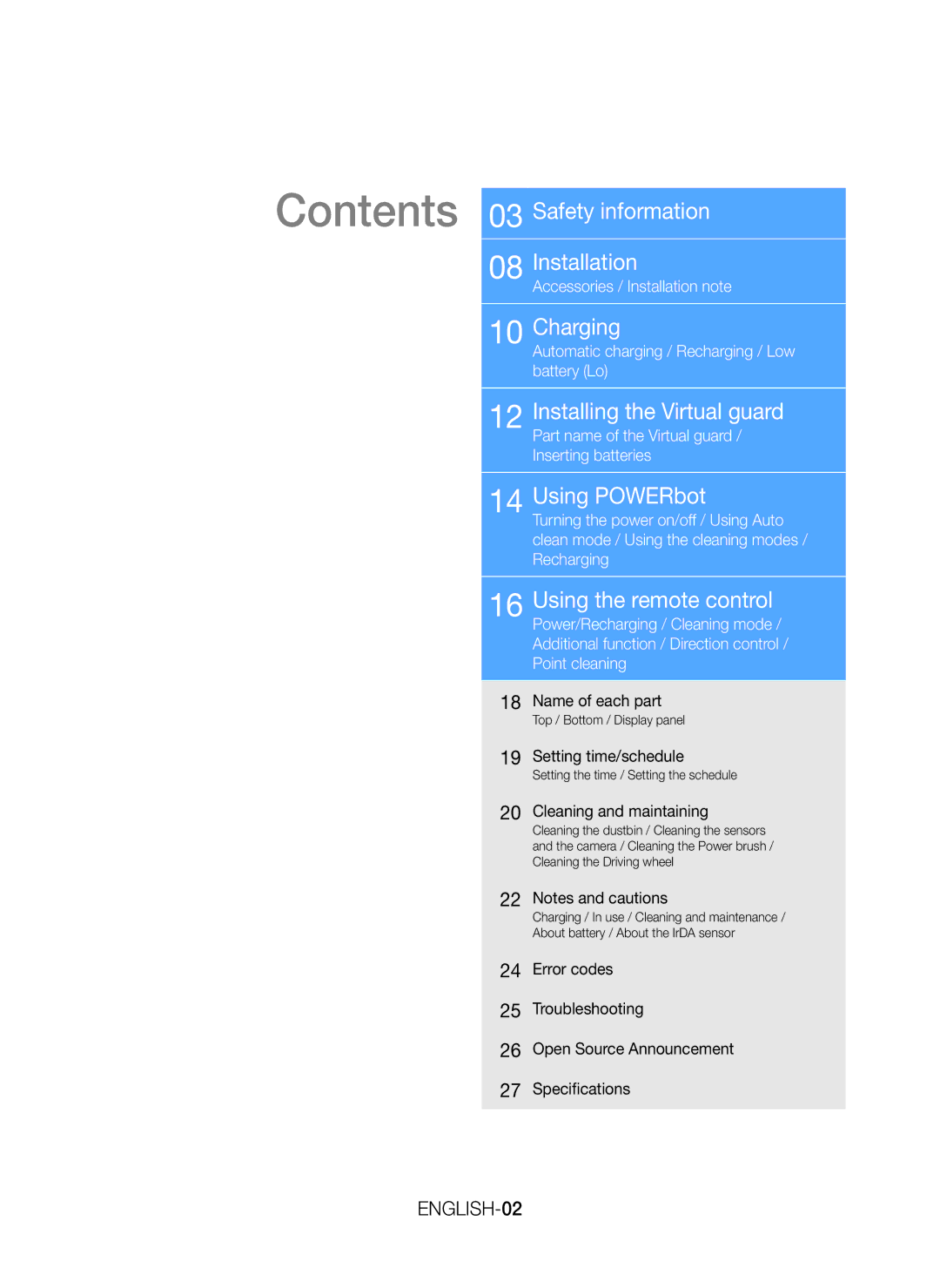 Samsung VR20H9050UW/GE, VR20H9050UW/EN, VR20H9050UW/ET, VR20H9050UW/EE manual Using the remote control, ENGLISH-02 