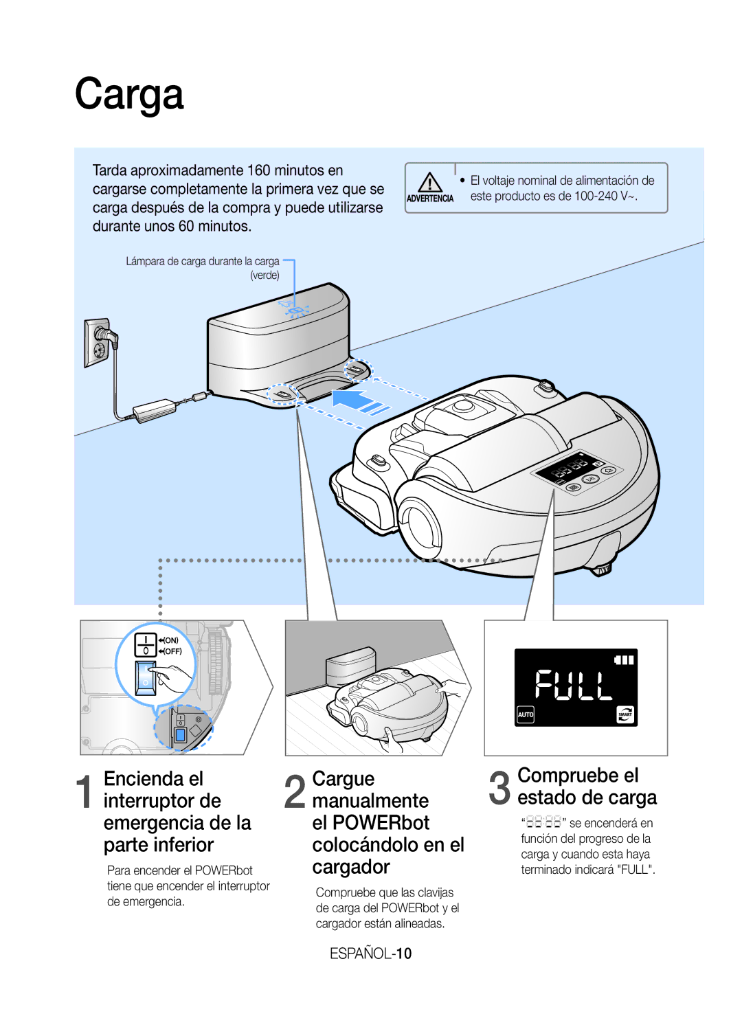 Samsung VR20H9050UW/ET manual Carga, ESPAÑOL-10 