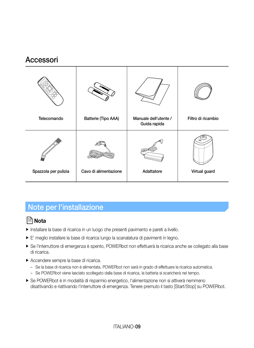 Samsung VR20H9050UW/ET manual Accessori, ITALIANO-09 