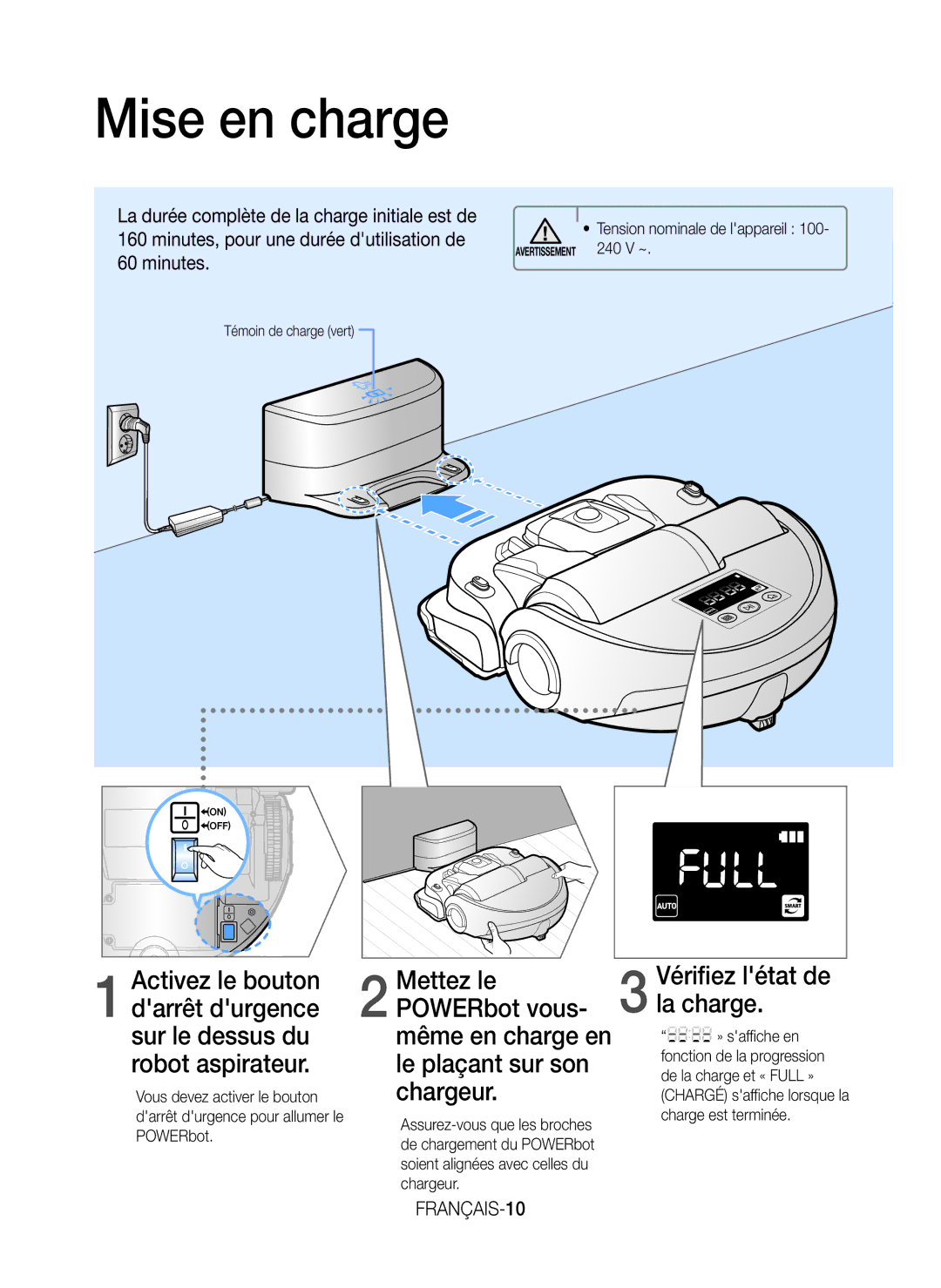 Samsung VR20H9051UC/EF manual Mise en charge, Vérifiez létat de la charge 