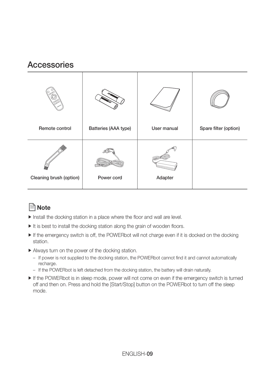 Samsung VR20J9010UG/SP manual Accessories 