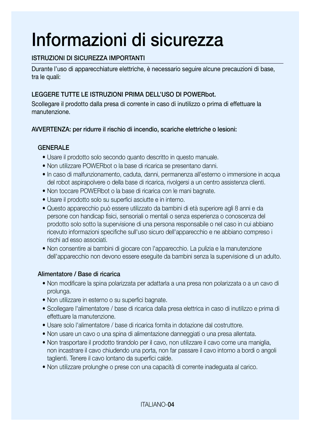 Samsung VR20J9010UR/EC manual Generale, ITALIANO-04 