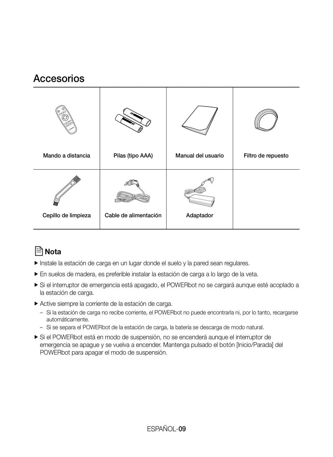 Samsung VR20J9010UR/EC manual Accesorios, ESPAÑOL-09 