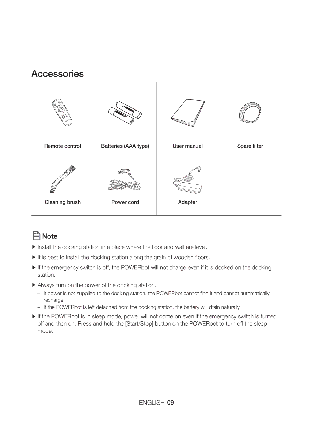 Samsung VR20J9010UR/EC manual Accessories, ENGLISH-09 