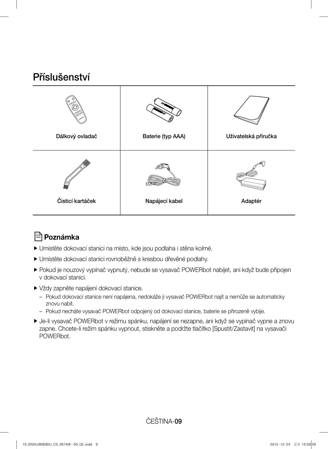 Samsung VR20J9020UR/EG, VR20J9020UG/EG, VR20J9020UR/ET, VR20J9020UG/GE manual Příslušenství, Poznámka, ČEŠTINA-09 