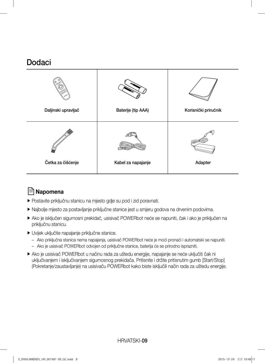 Samsung VR20J9020UR/EG, VR20J9020UG/EG, VR20J9020UR/ET, VR20J9020UG/GE manual Dodaci, HRVATSKI-09 