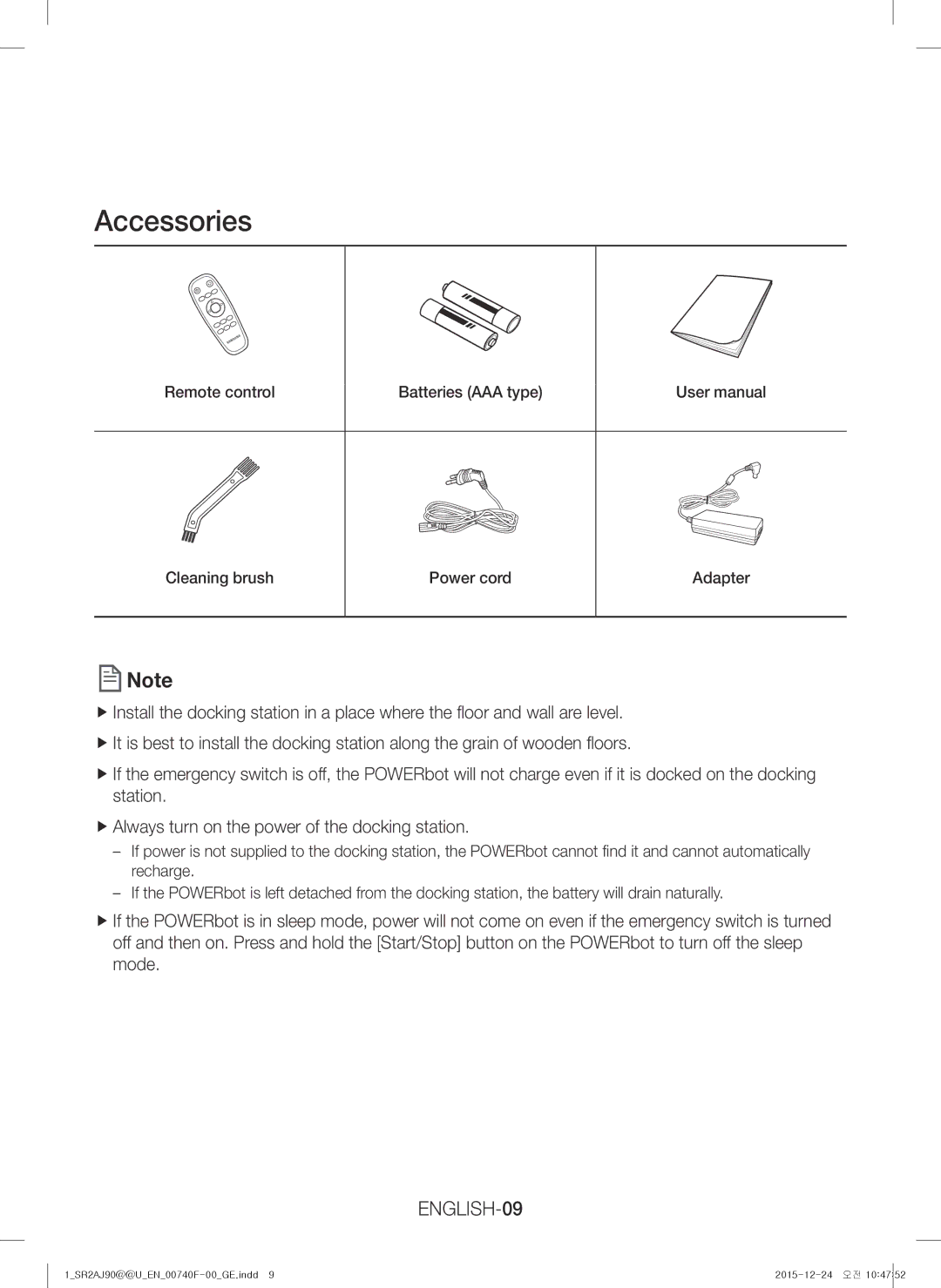 Samsung VR20J9020UR/EG, VR20J9020UG/EG, VR20J9020UR/ET, VR20J9020UG/GE manual Accessories, ENGLISH-09 