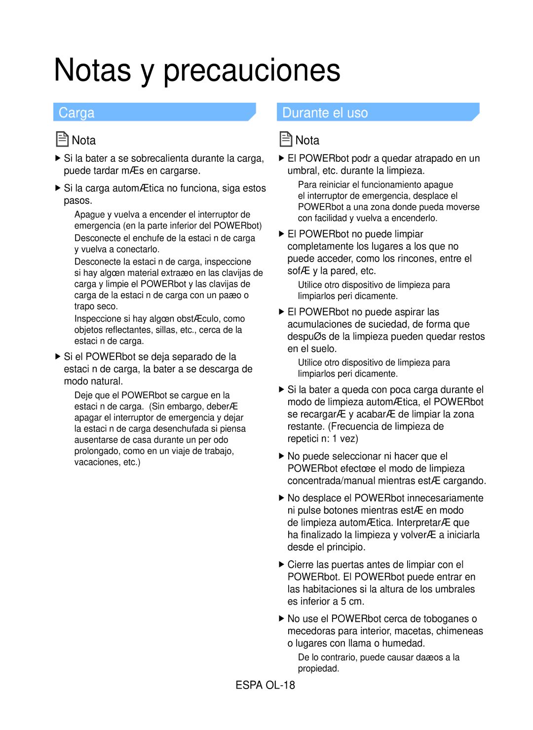 Samsung VR20J9020UR/ET manual Notas y precauciones, ESPAÑOL-18, De lo contrario, puede causar daños a la propiedad 