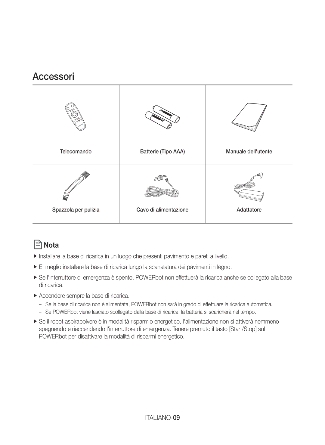 Samsung VR20J9020UG/GE, VR20J9020UR/ET manual Accessori, ITALIANO-09 