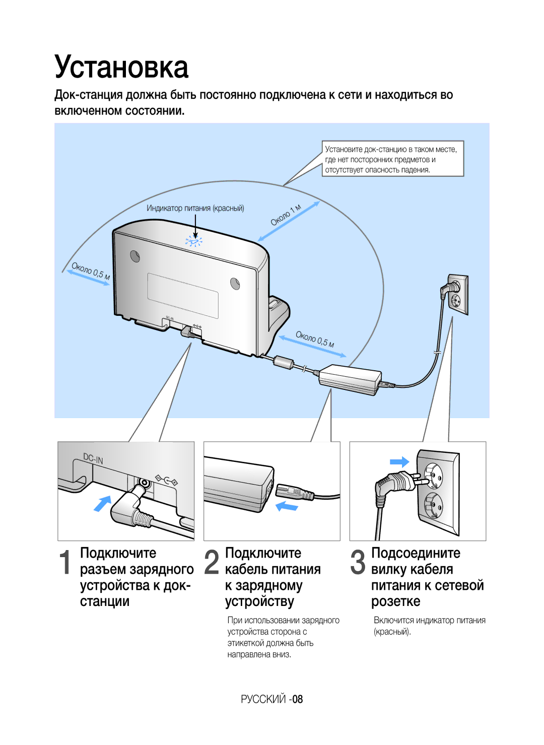 Samsung VR20J9020UR/ML manual Установка, Около 0,5 м 