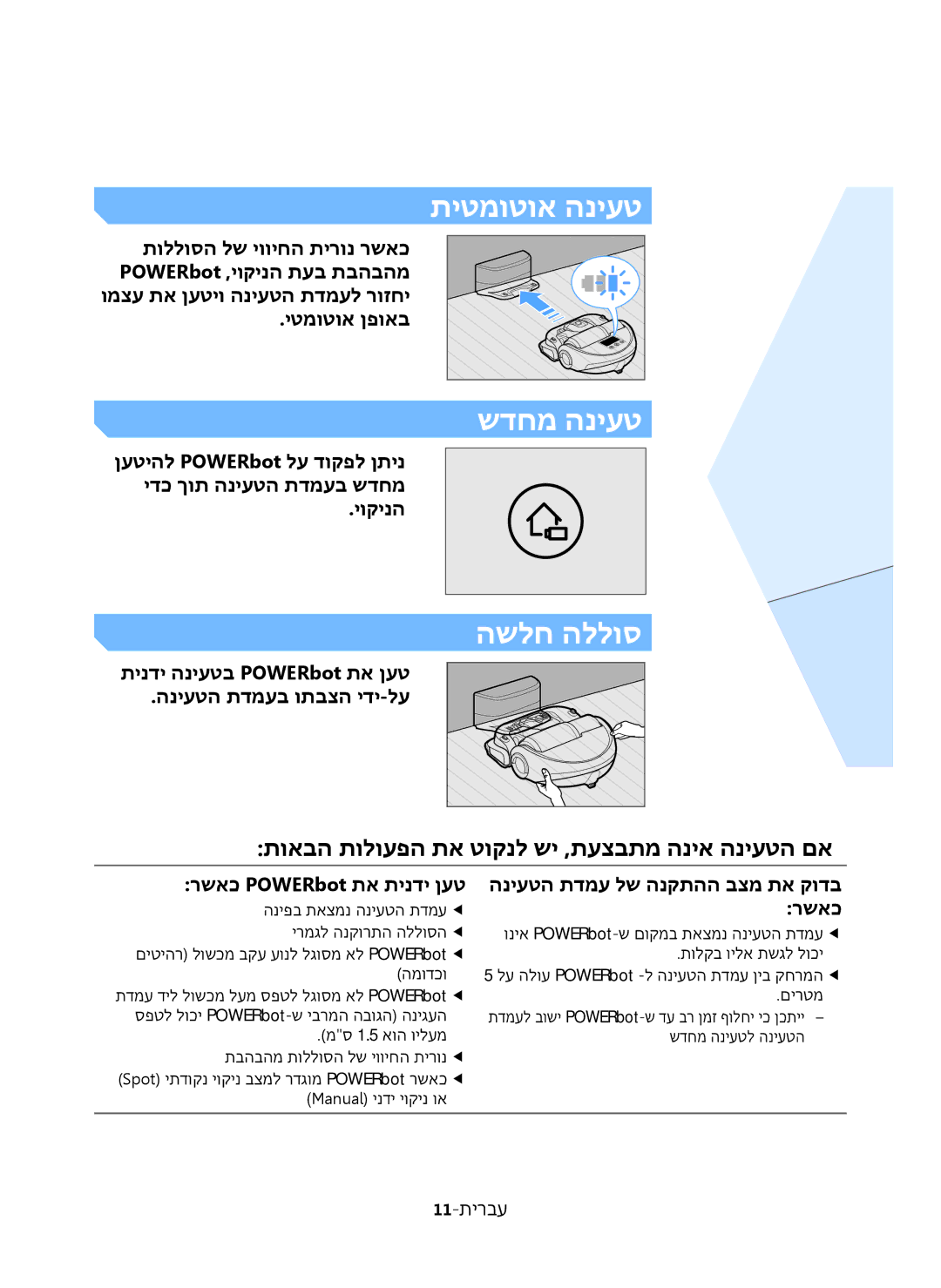 Samsung VR20J9020UR/ML manual רשאכ POWERbot תא תינדי ןעט הניעטה תדמע לש הנקתהה בצמ תא קודב 