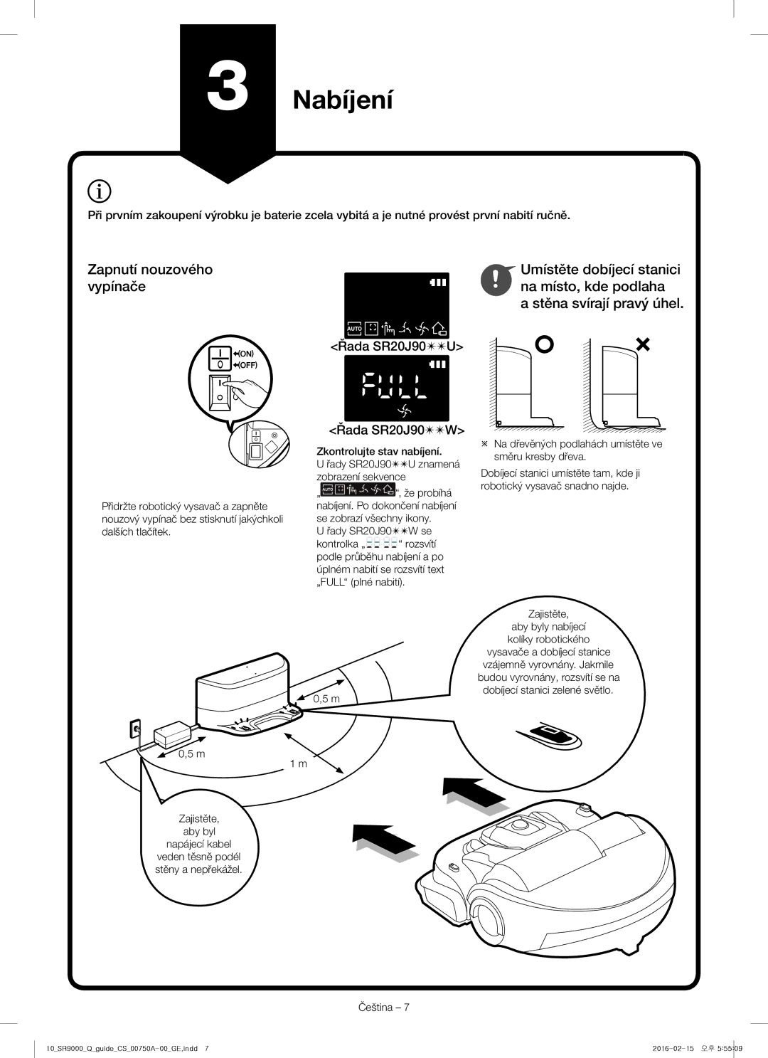 Samsung VR20J9040WG/GE manual Nabíjení, Řada SR20J90U Řada SR20J90W, Řady SR20J90W se 