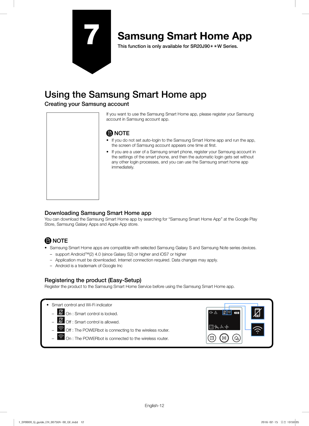 Samsung VR20J9040WG/GE manual Samsung Smart Home App, Using the Samsung Smart Home app, Creating your Samsung account 