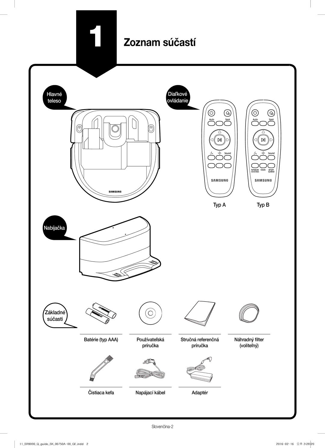 Samsung VR20J9040WG/GE manual Zoznam súčastí, Typ a, Nabíjačka, Základné Súčasti 