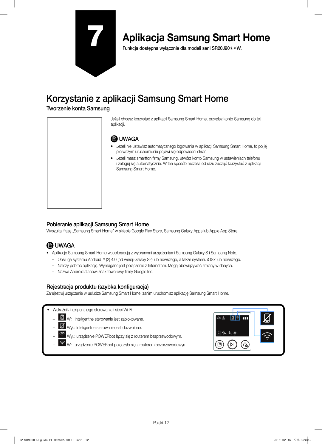 Samsung VR20J9040WG/GE manual Korzystanie z aplikacji Samsung Smart Home, Tworzenie konta Samsung 