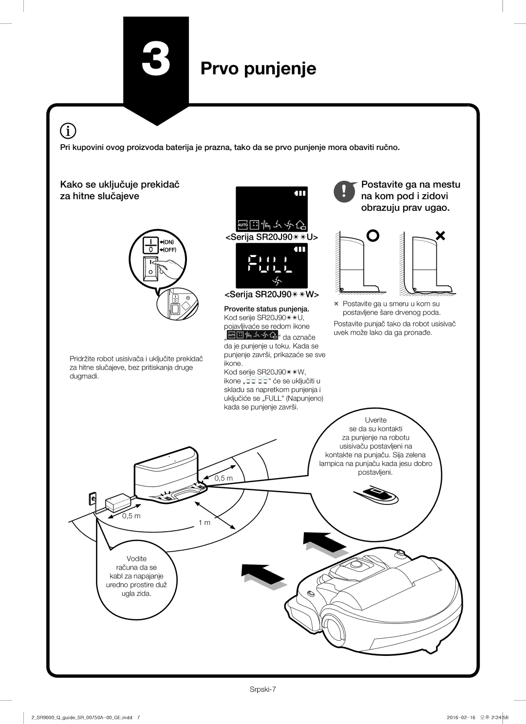 Samsung VR20J9040WG/GE manual Prvo punjenje, Serija SR20J90U Serija SR20J90W 