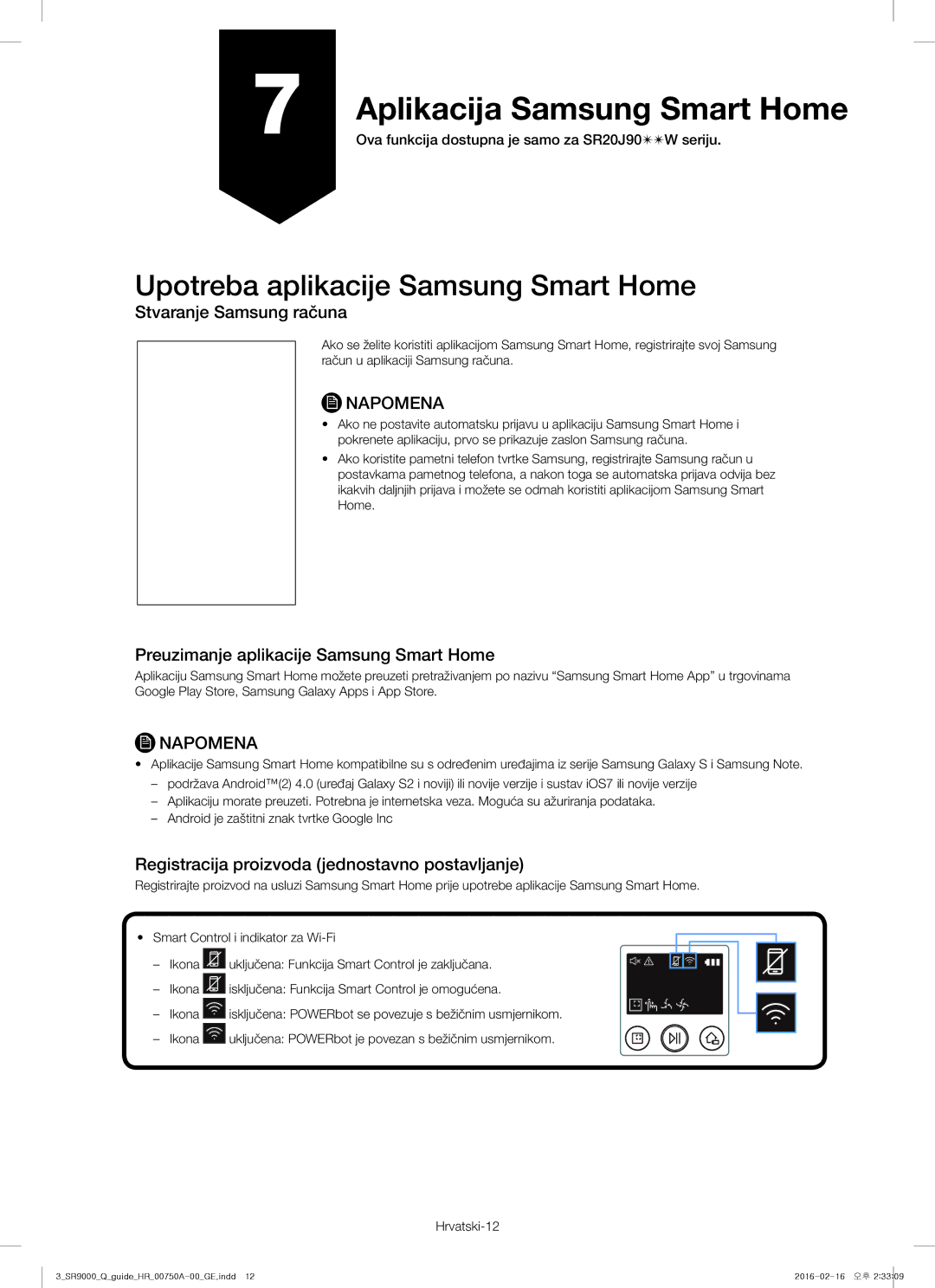 Samsung VR20J9040WG/GE manual Upotreba aplikacije Samsung Smart Home, Stvaranje Samsung računa 