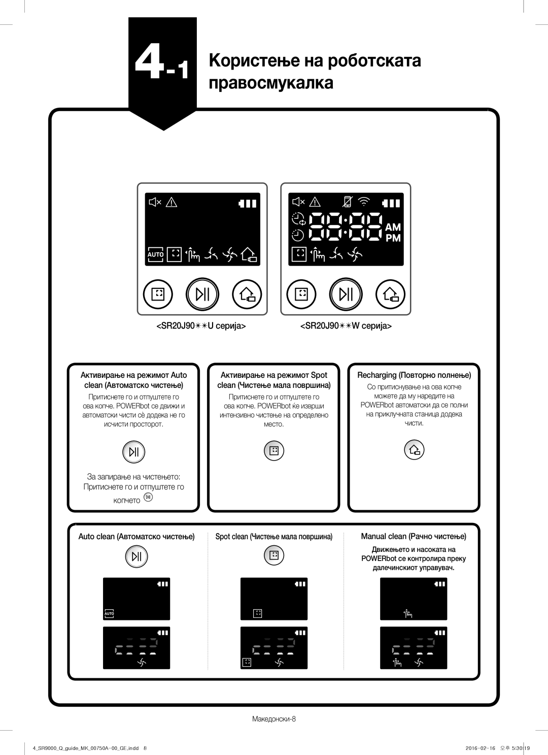 Samsung VR20J9040WG/GE manual SR20J90 U серија, SR20J90 W серија 