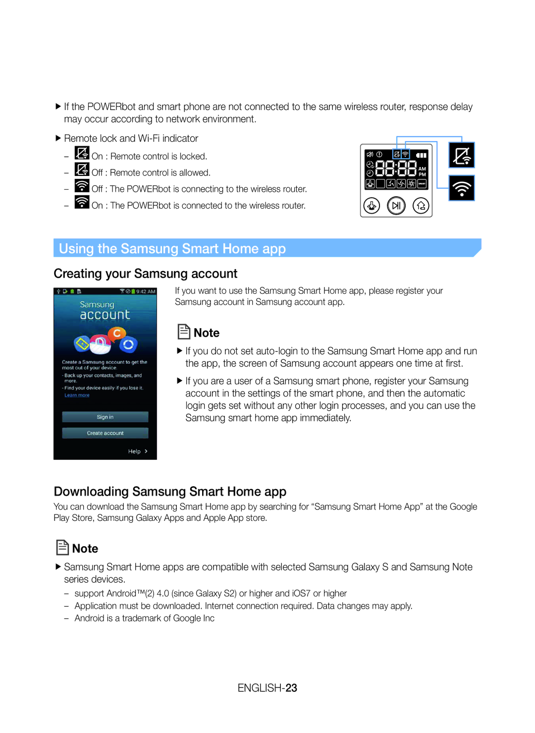 Samsung VR20J9259UC/EG Using the Samsung Smart Home app, Creating your Samsung account, Downloading Samsung Smart Home app 