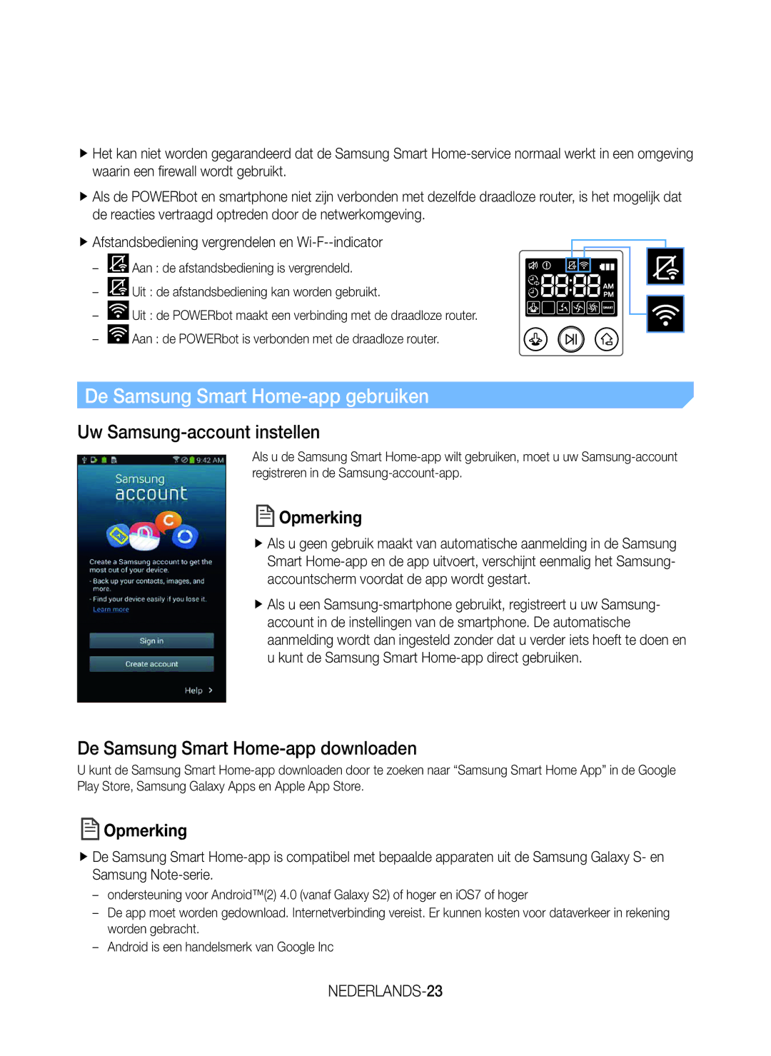 Samsung VR20J9259UC/EG manual De Samsung Smart Home-app gebruiken, Uw Samsung-account instellen, NEDERLANDS-23 
