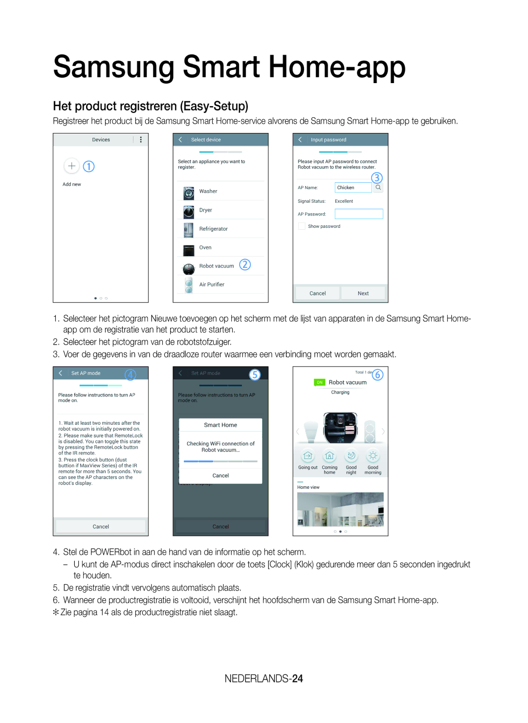 Samsung VR20J9259UC/EG manual Het product registreren Easy-Setup, NEDERLANDS-24 