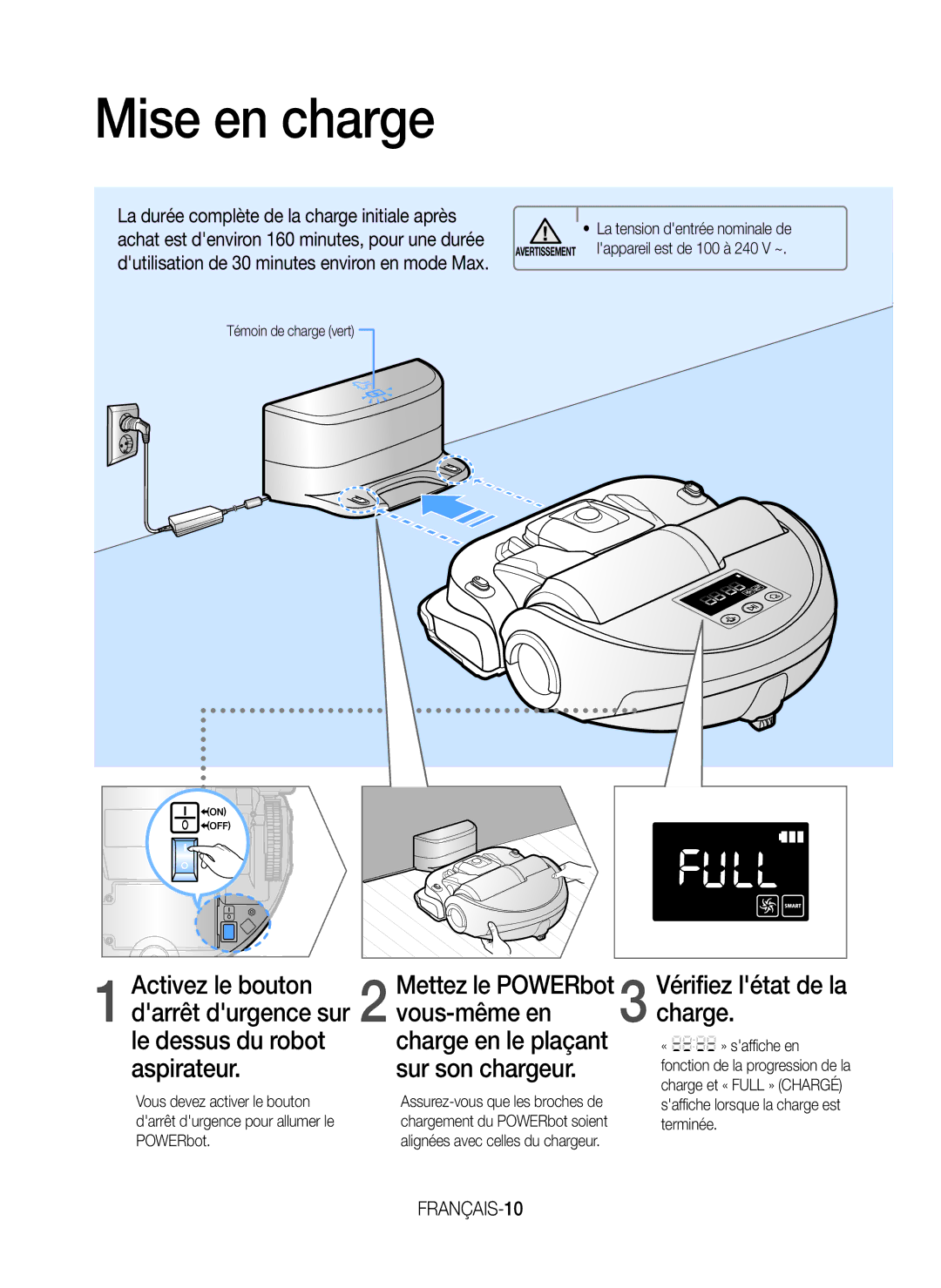 Samsung VR20J9259UC/EG manual Mise en charge, FRANÇAIS-10 