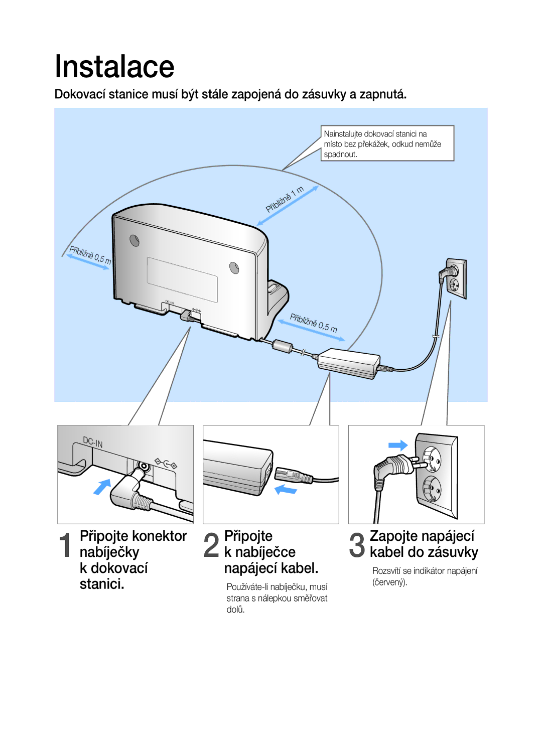 Samsung VR20K9000UB/EG, VR20K9000UB/GE manual Instalace, Dokovací Napájecí kabel Stanici 