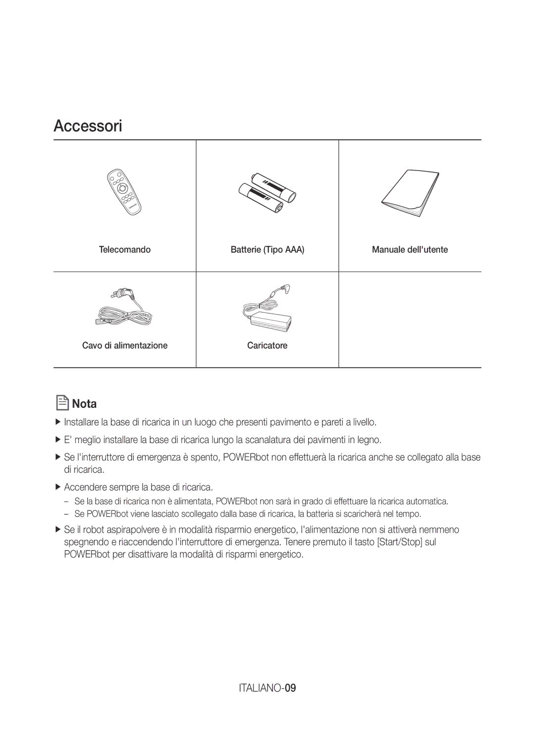 Samsung VR20K9000UB/ET manual Accessori, ITALIANO-09 