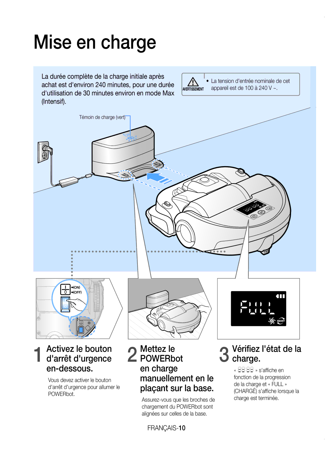 Samsung VR20K9350WK/EF manual Mise en charge, FRANÇAIS-10 