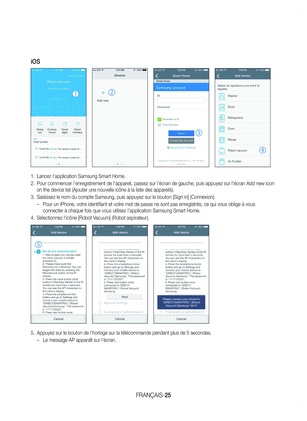 Samsung VR20K9350WK/EF manual Ios, FRANÇAIS-25 