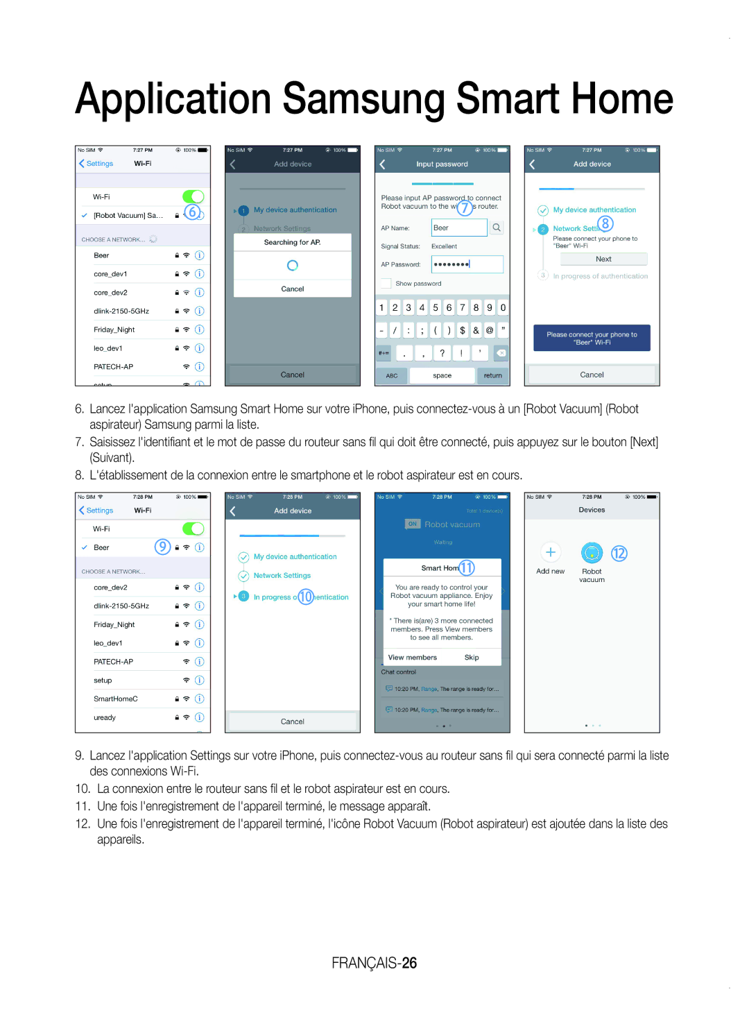 Samsung VR20K9350WK/EF manual FRANÇAIS-26 