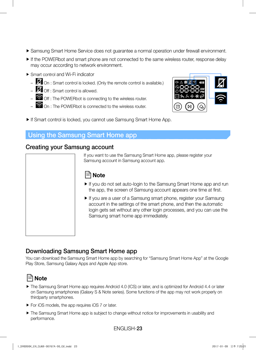 Samsung VR20K9350WK/GE Using the Samsung Smart Home app, Creating your Samsung account, Downloading Samsung Smart Home app 