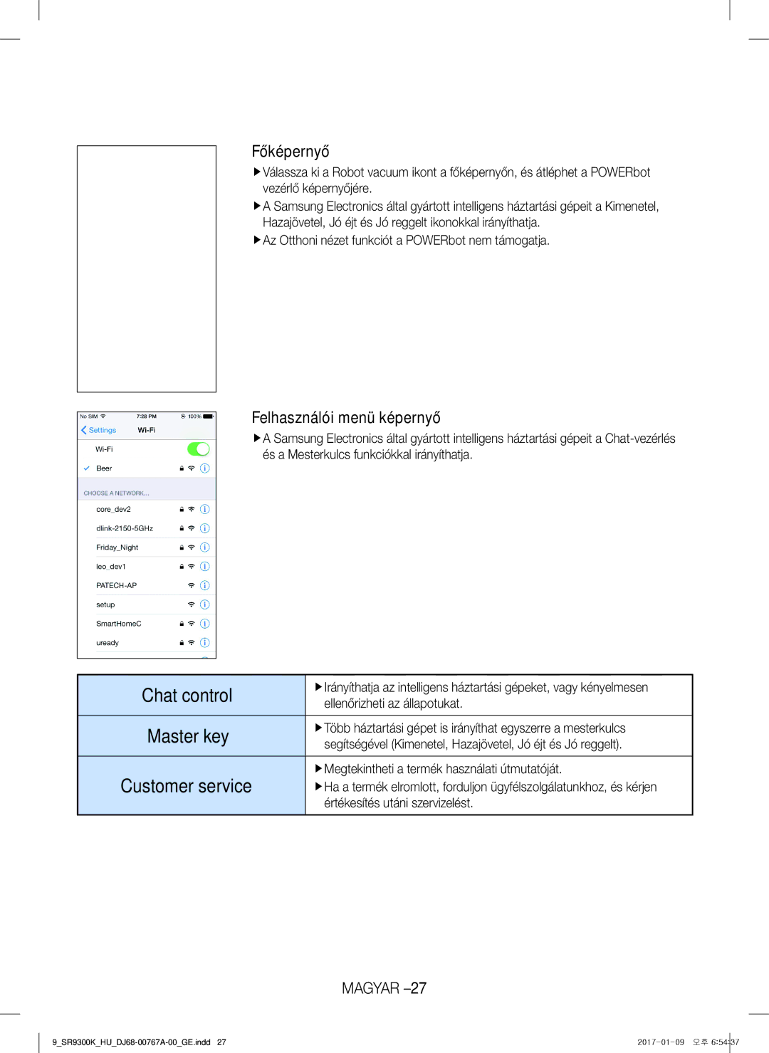 Samsung VR20K9350WK/GE, VR20K9350WK/EG manual Főképernyő, Felhasználói menü képernyő 